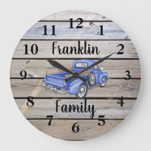 Grande Horloge Ronde Russe Bleu Camion Bois Nom de famille Grosse horlo