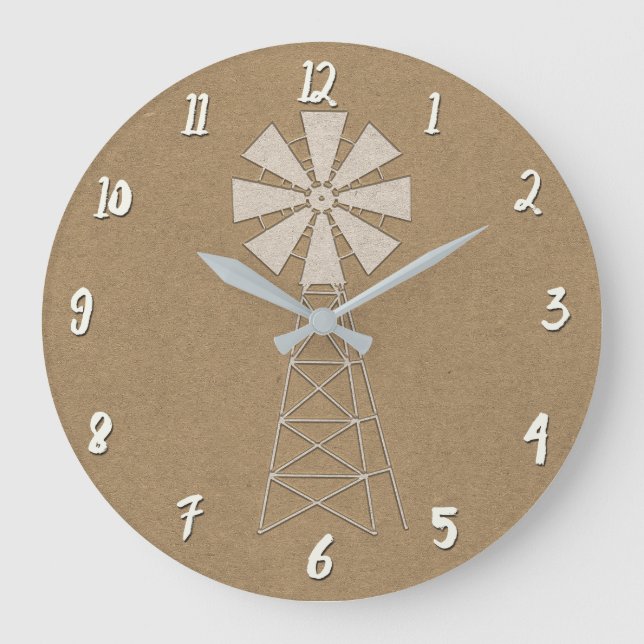 Grande Horloge Ronde Russe Brown Kraft Ferme Windmill Pays Moderne (Recto)