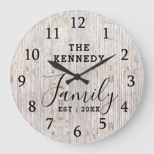 Grande Horloge Ronde Russe Distressed Wood Farmhouse Nom de famille