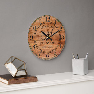 Grande Horloge Ronde Russe Mariage personnalisé nouveau marié Monogramm