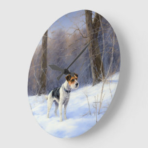Grande Horloge Ronde Russell Terrier Laisser neiger Noël