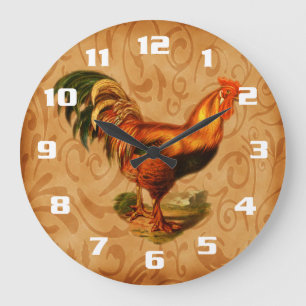 Grande Horloge Ronde Rustic and Vintage Country Rooster Kitchen