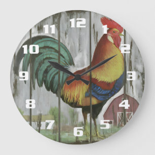 Grande Horloge Ronde Rustic and Vintage Country Rooster Kitchen