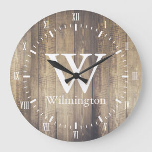 Grande Horloge Ronde Rustic Barn Wood Planks