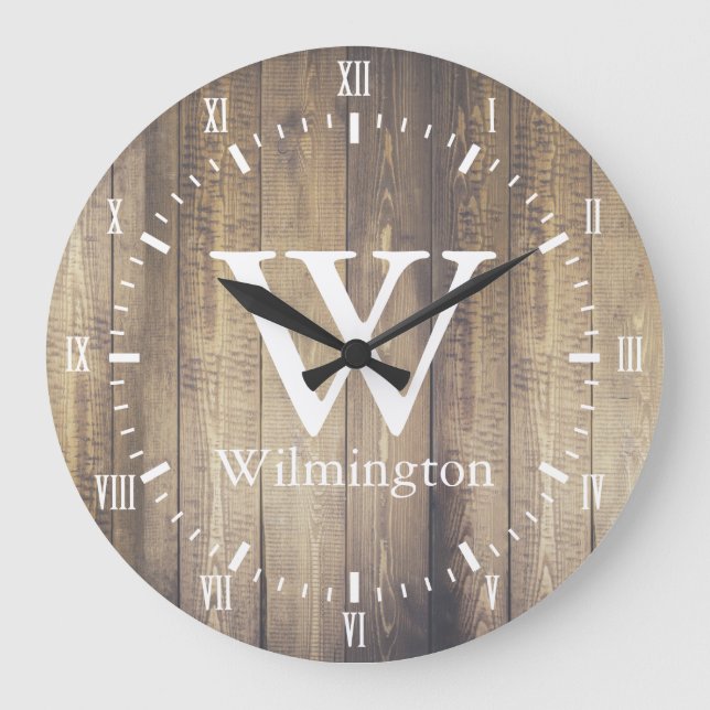 Grande Horloge Ronde Rustic Barn Wood Planks (Recto)