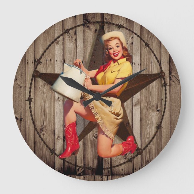 Grande Horloge Ronde rustic BarnWood Texas star western country cowgirl (Recto)