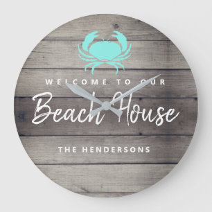 Grande Horloge Ronde Rustic Beach House Coastal Personnalisé