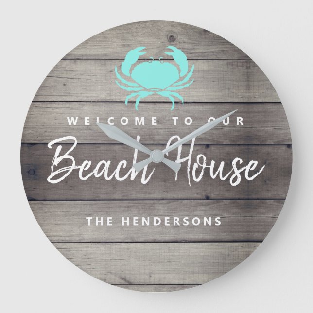 Grande Horloge Ronde Rustic Beach House Coastal Personnalisé (Recto)