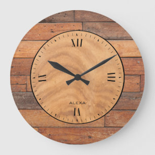 Grande Horloge Ronde Rustic brown faux planks