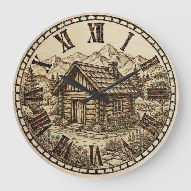 Grande Horloge Ronde Rustic Cabin Wall Clock – Mountain Lodge style  (Recto)
