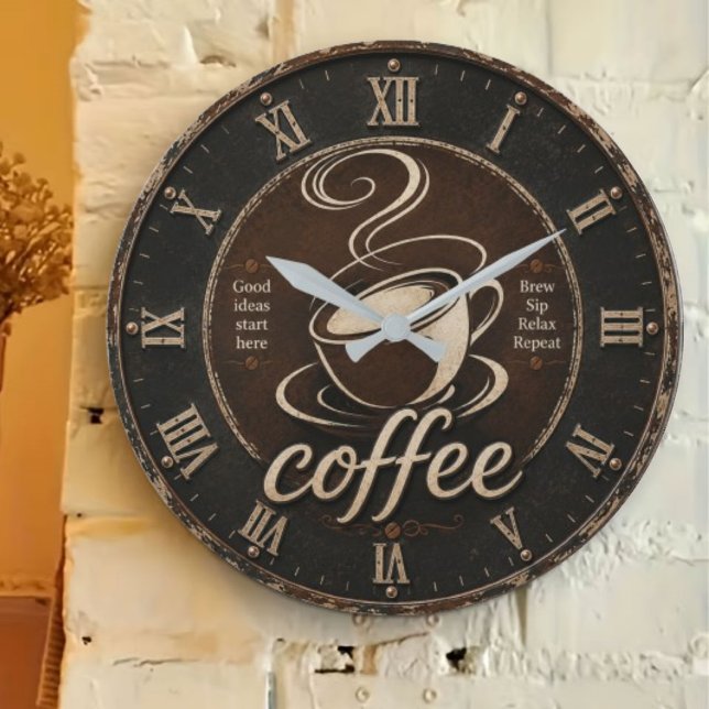 Grande Horloge Ronde Rustic Coffee Bar Decor Gift (Créateur téléchargé)