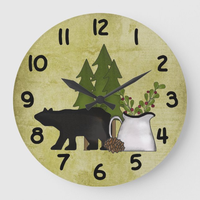 Grande Horloge Ronde Rustic Country Mountain Bear Wall Clock (Recto)