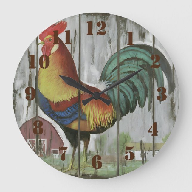 Grande Horloge Ronde Rustic Country Rooster Farm Maison Cuisine (Recto)