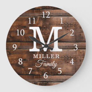 Grande Horloge Ronde Rustic Dark Brown Wood