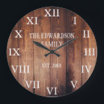 Grande Horloge Ronde Rustic dark wood family<br><div class="desc">Rustic,  dark barn wood wall clock with large roman numbers.
You can personalize and add your own name and year established.</div>