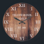 Grande Horloge Ronde Rustic dark wood family<br><div class="desc">Rustic,  dark barn wood wall clock with large roman numbers.
You can personalize and add your own name and year established.</div>