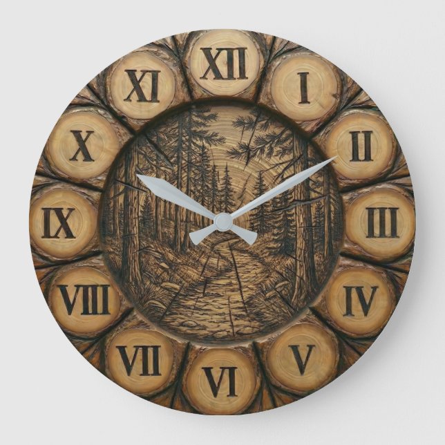 Grande Horloge Ronde Rustic Forest Path Wall Clock  (Recto)