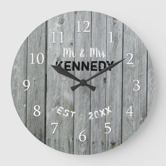 Grande Horloge Ronde Rustic Gray Wood Wedding Anniversary (Recto)