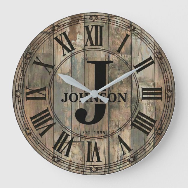 Grande Horloge Ronde Rustic Johnson Family Clock | Farmhouse Decor  (Recto)