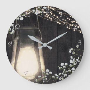 Grande Horloge Ronde Rustic Lantern Light & Baby's Breath Floral