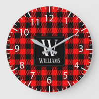 Rustic Modern Red Buffalo Plaid Checkered Monogram