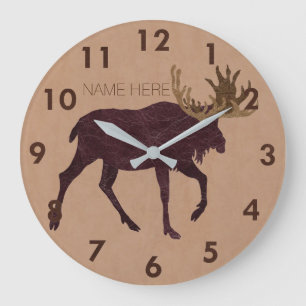 Grande Horloge Ronde Rustic Moose Faux Leather-Look Nom