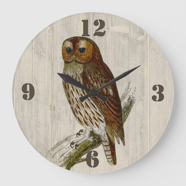Grande Horloge Ronde Rustic Owl Wall (Recto)