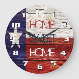 Grande Horloge Ronde Rustic Patriotic Texas Flag on wood texture