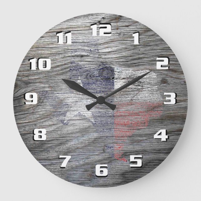 Grande Horloge Ronde Rustic Patriotic Texas Flag on wood texture (Recto)