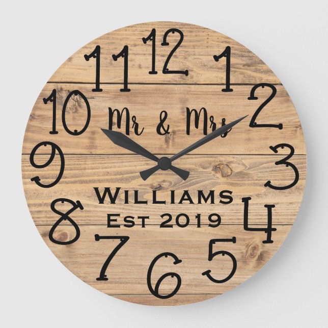 Grande Horloge Ronde Rustic Personalized Brown Wood Custom (Recto)