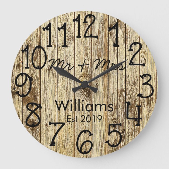 Grande Horloge Ronde Rustic Personalized Brown Wood Custom (Recto)