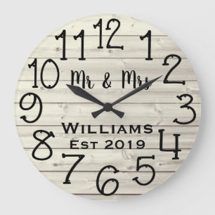 Grande Horloge Ronde Rustic Personalized Gray Distressed Wood Custom