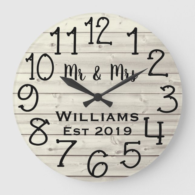 Grande Horloge Ronde Rustic Personalized Gray Distressed Wood Custom (Recto)