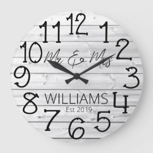 Grande Horloge Ronde Rustic Personalized Gray Distressed Wood Custom