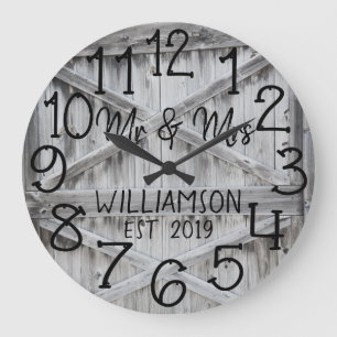 Grande Horloge Ronde Rustic Personalized Grey Wood Custom Large Clock