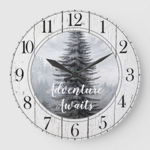 Grande Horloge Ronde Rustic Pine Tree Adventure Attend
