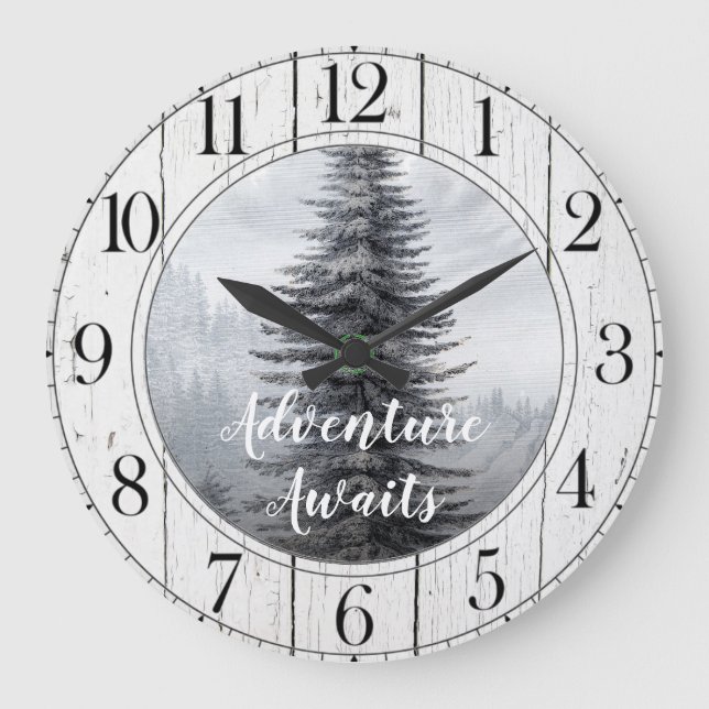 Grande Horloge Ronde Rustic Pine Tree Adventure Attend (Recto)