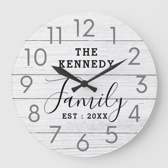 Grande Horloge Ronde Rustic Reclaimed White Wood Farmhouse Family (Recto)