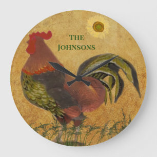 GRANDE HORLOGE RONDE RUSTIC ROOSTER AMERICANA FAMILY
