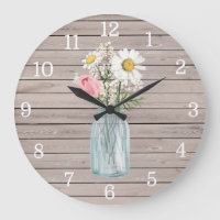 Rustic Rose et Daisies Mason Jar Clock