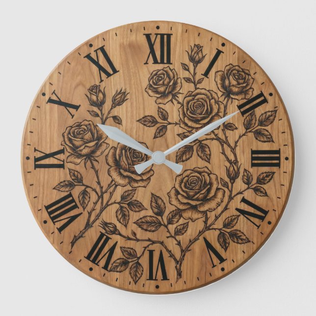 Grande Horloge Ronde Rustic Rose Garden Wall Clock  (Recto)