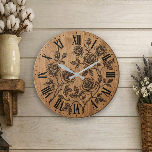 Grande Horloge Ronde Rustic Rose Garden Wall Clock  (Créateur téléchargé)