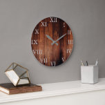 Grande Horloge Ronde Rustic vintage dark wood Roman Numbers<br><div class="desc">Rustic,  vintage dark barn wood wall clock with large roman numbers.</div>