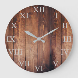 Grande Horloge Ronde Rustic vintage dark wood Roman numbers