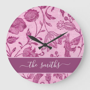 Grande Horloge Ronde Rustic Vintage Gibier Purple Floral