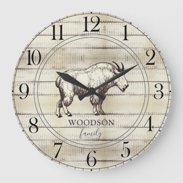 Grande Horloge Ronde Rustic Walking Mountain Goat Family Nom Large Cl (Recto)