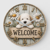Rustic Welcome Puppy with Daisies Farmhouse