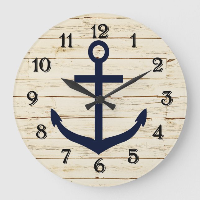 Grande Horloge Ronde Rustic White Faux Wood with Anchor (Recto)