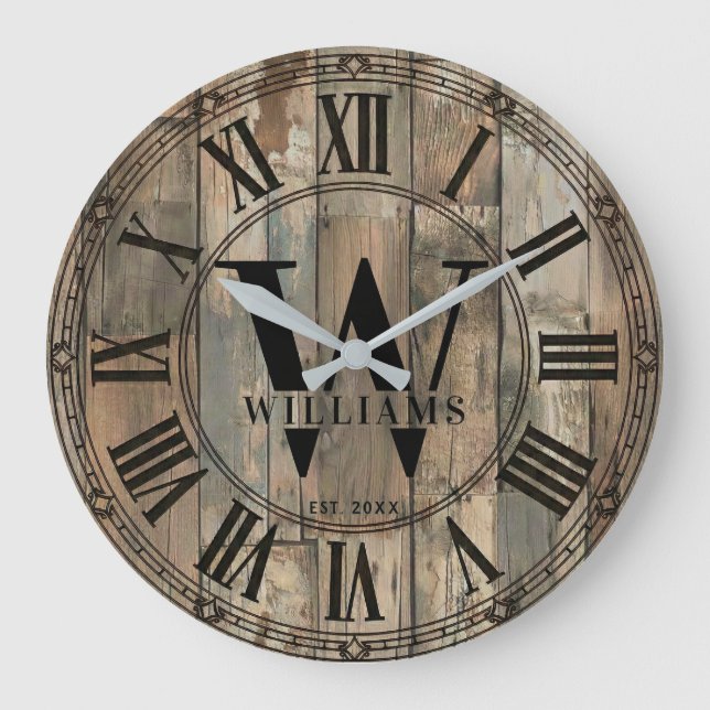 Grande Horloge Ronde Rustic Williams Family Monogram Clock | Wood-Look  (Recto)