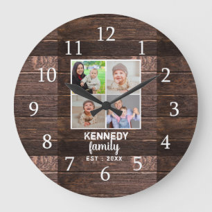 Grande Horloge Ronde Rustic Wood 4 Family